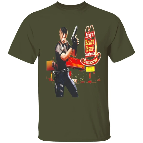 leon-s-kennedy-arbys-roast-beef-sandwich-is-delicious-shirt-militarygreen