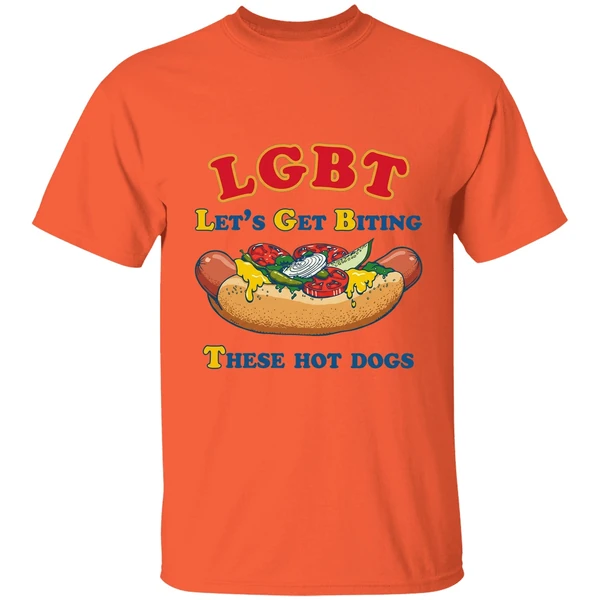 lgbt lets get biting these hot dogs shirt orange