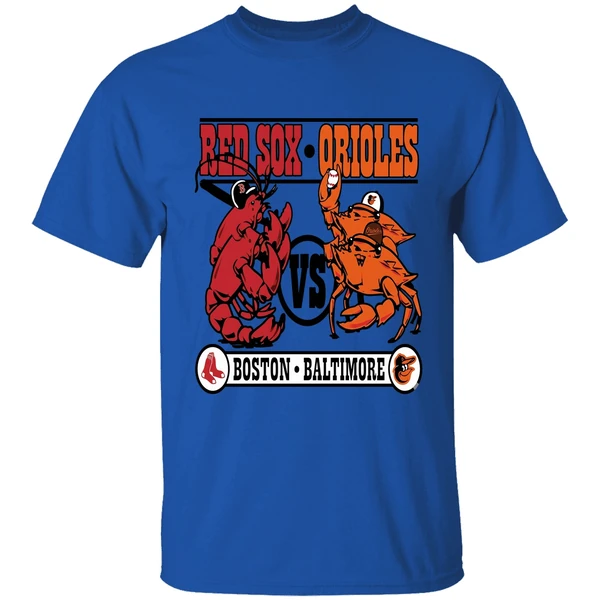lobster boston red sox vs crab baltimore orioles baseball shirt royalblue