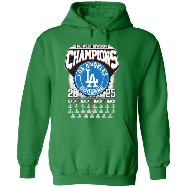 Los Angeles Dodgers 2025 Nl West Division Champions Back 2 Back 2 Back 2 Back Hoodie - Image 2