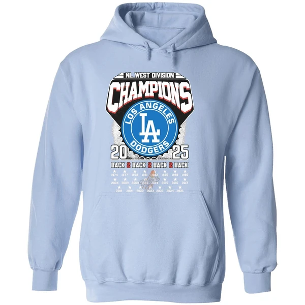 Los Angeles Dodgers 2025 Nl West Division Champions Back 2 Back 2 Back 2 Back Hoodie - Image 4