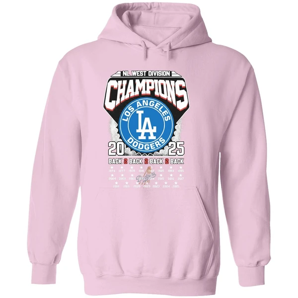 Los Angeles Dodgers 2025 Nl West Division Champions Back 2 Back 2 Back 2 Back Hoodie - Image 5