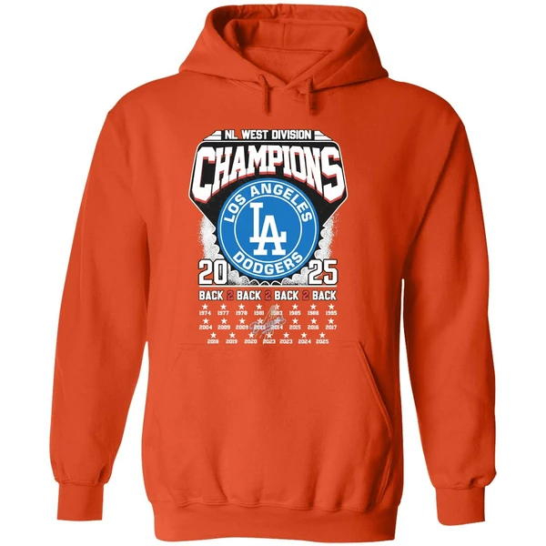 Los Angeles Dodgers 2025 Nl West Division Champions Back 2 Back 2 Back 2 Back Hoodie - Image 6