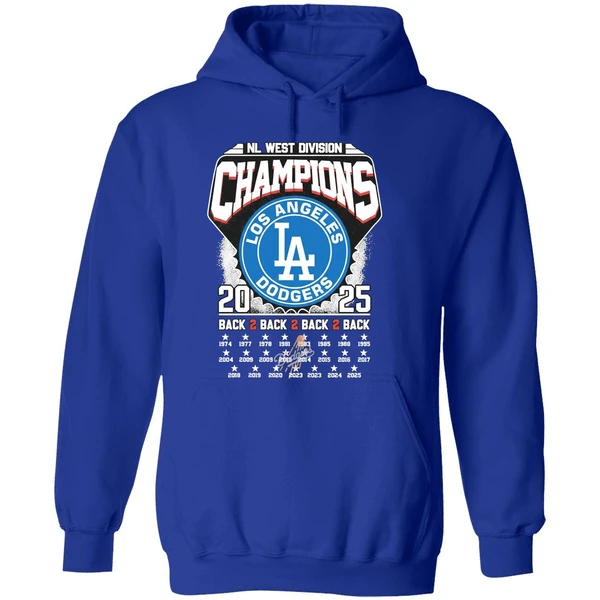 Los Angeles Dodgers 2025 Nl West Division Champions Back 2 Back 2 Back 2 Back Hoodie - Image 7