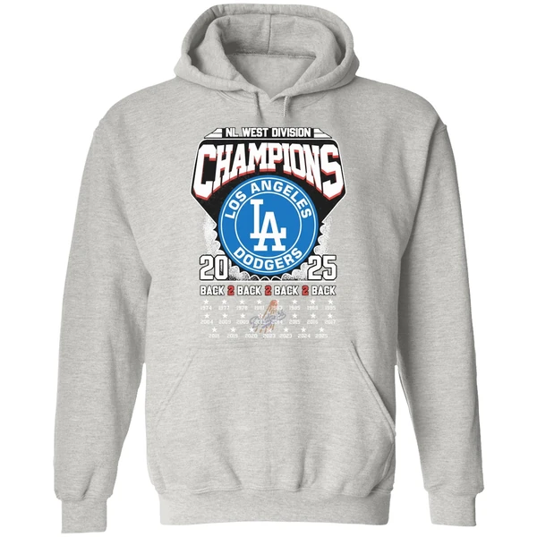 Los Angeles Dodgers 2025 Nl West Division Champions Back 2 Back 2 Back 2 Back Hoodie - Image 9