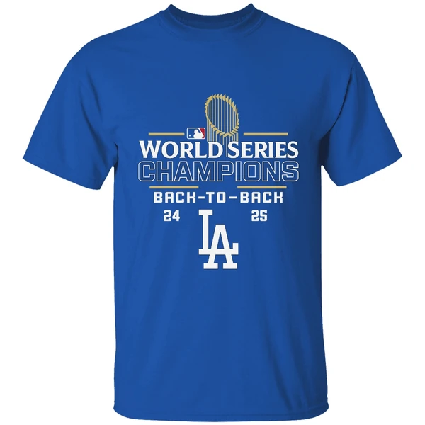 Los Angeles Dodgers Mlb Logo Baseball Back 2 Back World Series Champions 24 25 Shirt - Image 7