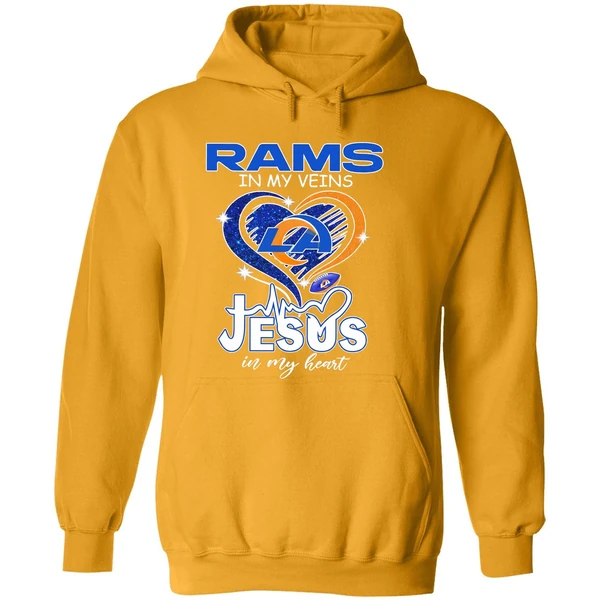 Los Angeles Rams In My Veins Jesus In My Heart Logo Hoodie