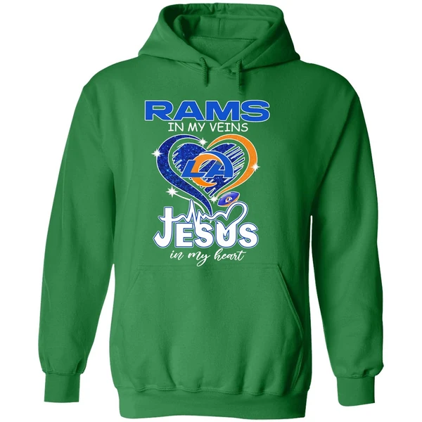 Los Angeles Rams In My Veins Jesus In My Heart Logo Hoodie - Image 2