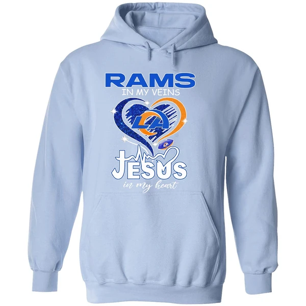 Los Angeles Rams In My Veins Jesus In My Heart Logo Hoodie - Image 4