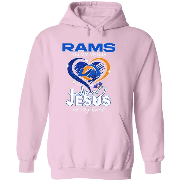 Los Angeles Rams In My Veins Jesus In My Heart Logo Hoodie - Image 5