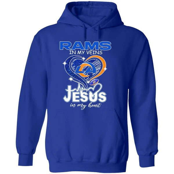 Los Angeles Rams In My Veins Jesus In My Heart Logo Hoodie - Image 7