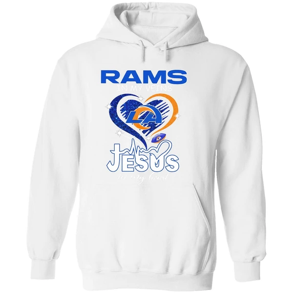 Los Angeles Rams In My Veins Jesus In My Heart Logo Hoodie - Image 8