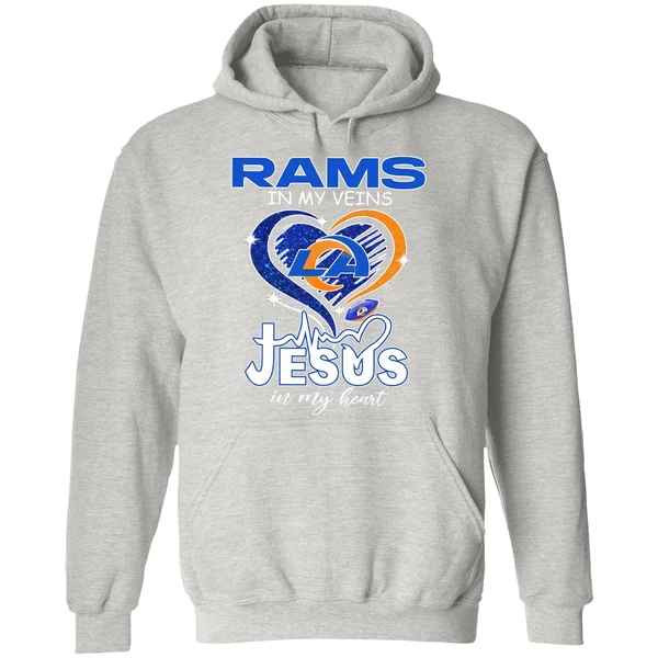 Los Angeles Rams In My Veins Jesus In My Heart Logo Hoodie - Image 9