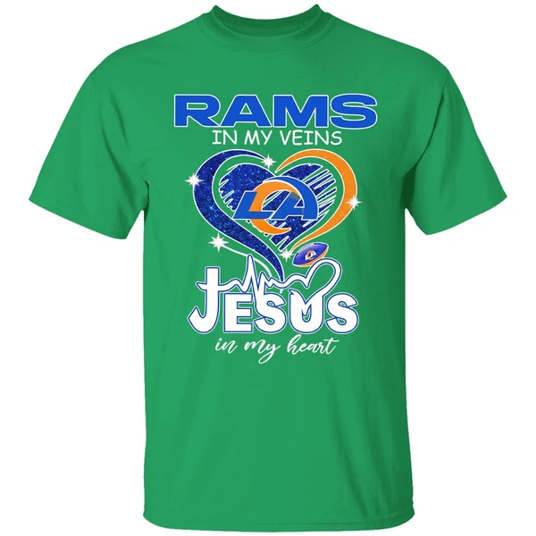 Los Angeles Rams In My Veins Jesus In My Heart Logo Shirt - Image 2
