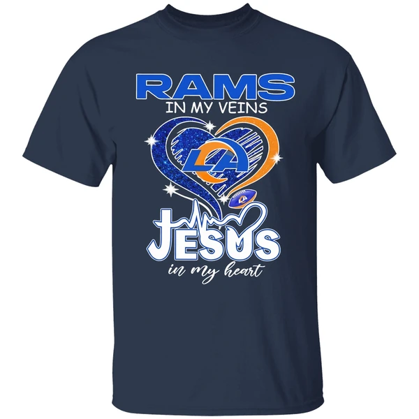 los angeles rams in my veins jesus in my heart logo shirt navy