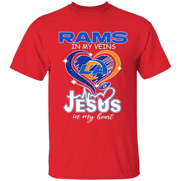 Los Angeles Rams In My Veins Jesus In My Heart Logo Shirt - Image 7