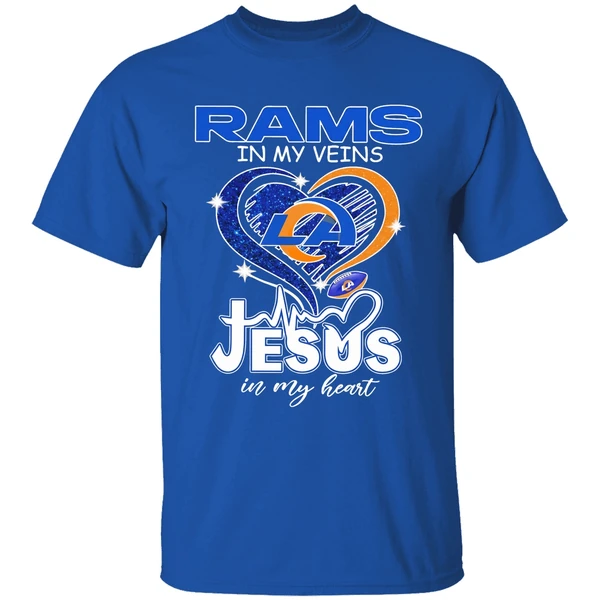 Los Angeles Rams In My Veins Jesus In My Heart Logo Shirt - Image 8