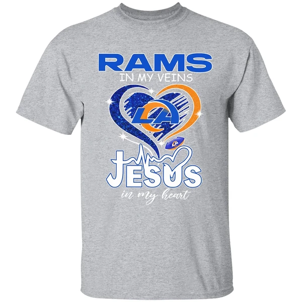 Los Angeles Rams In My Veins Jesus In My Heart Logo Shirt - Image 9