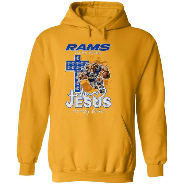 Los Angeles Rams In My Veins Jesus In My Heart Nfl Football Hoodie