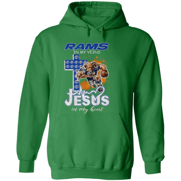 Los Angeles Rams In My Veins Jesus In My Heart Nfl Football Hoodie - Image 2