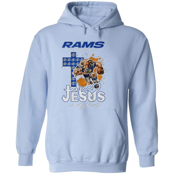 Los Angeles Rams In My Veins Jesus In My Heart Nfl Football Hoodie - Image 4