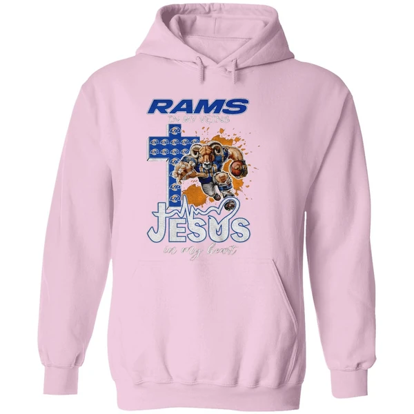Los Angeles Rams In My Veins Jesus In My Heart Nfl Football Hoodie - Image 5