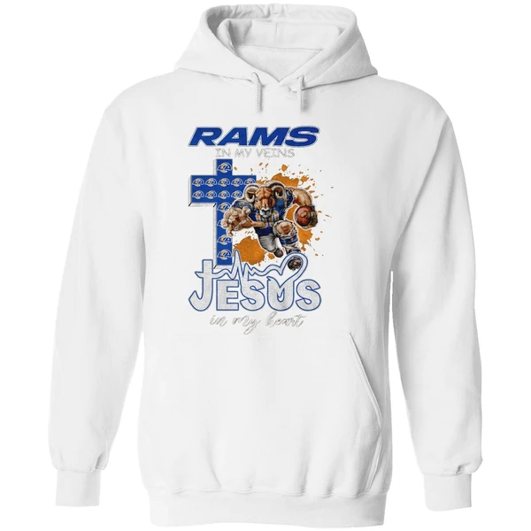 Los Angeles Rams In My Veins Jesus In My Heart Nfl Football Hoodie - Image 8