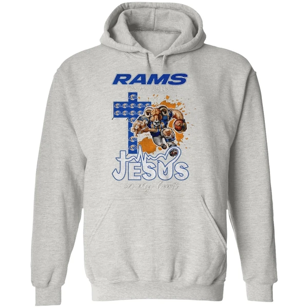 Los Angeles Rams In My Veins Jesus In My Heart Nfl Football Hoodie - Image 9