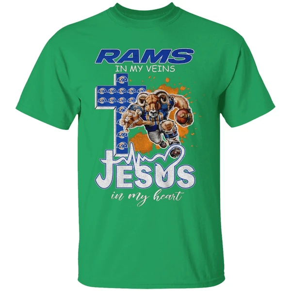 Los Angeles Rams In My Veins Jesus In My Heart Nfl Football Shirt - Image 2