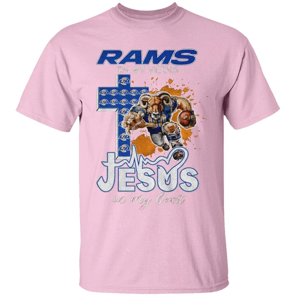 los angeles rams in my veins jesus in my heart nfl football shirt lightpink
