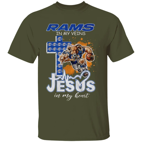 Los Angeles Rams In My Veins Jesus In My Heart Nfl Football Shirt - Image 4