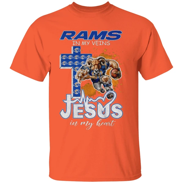 Los Angeles Rams In My Veins Jesus In My Heart Nfl Football Shirt - Image 6
