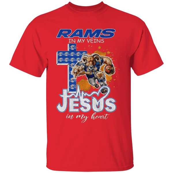Los Angeles Rams In My Veins Jesus In My Heart Nfl Football Shirt - Image 7