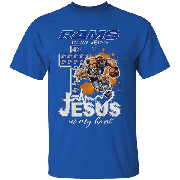 Los Angeles Rams In My Veins Jesus In My Heart Nfl Football Shirt - Image 8