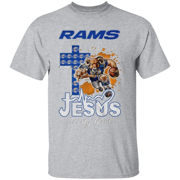Los Angeles Rams In My Veins Jesus In My Heart Nfl Football Shirt - Image 9