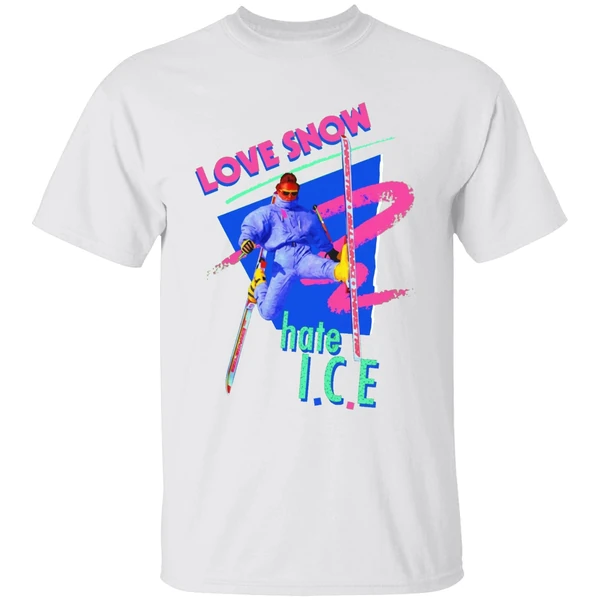 Love Snow Hate I C E Retro 80s Style Neon Skiing Shirt