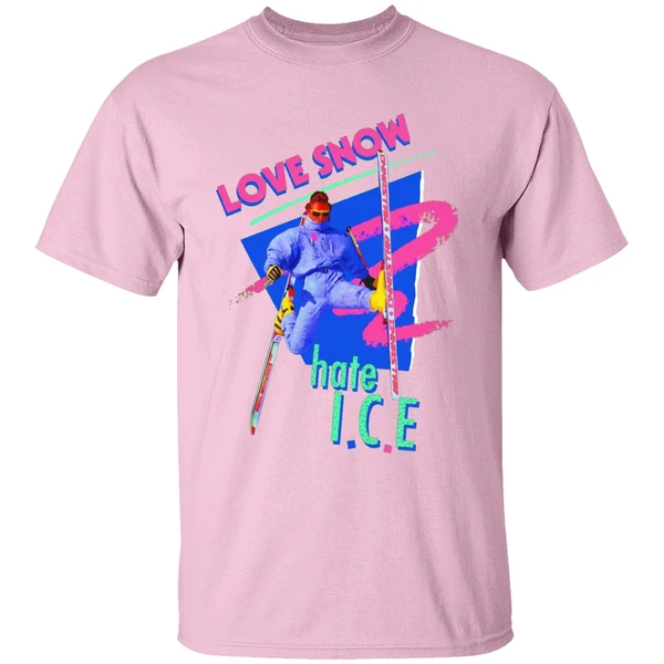 Love Snow Hate I C E Retro 80s Style Neon Skiing Shirt - Image 2