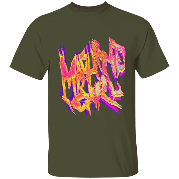 machine girl colorful logo shirt militarygreen