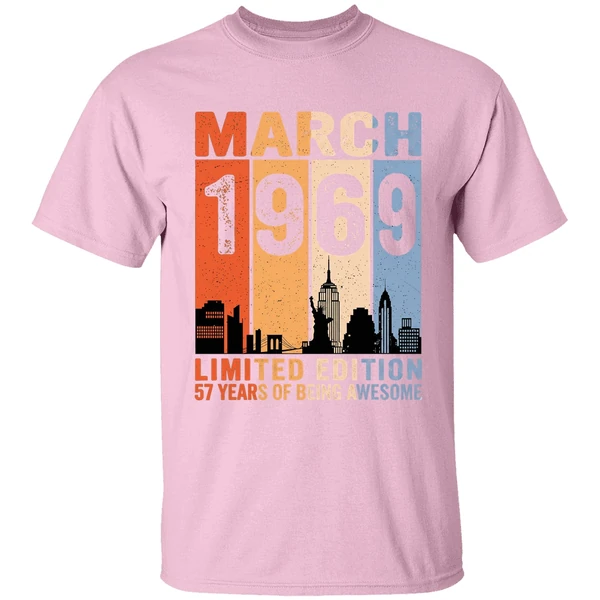 march 1969 limited edition 57 years of being awesome city vintage shirt lightpink
