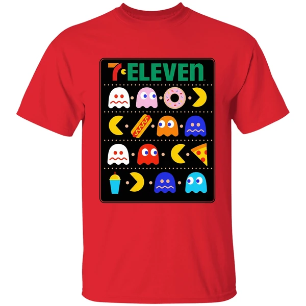 mark hoppus wearing 7 eleven pac man shirt red