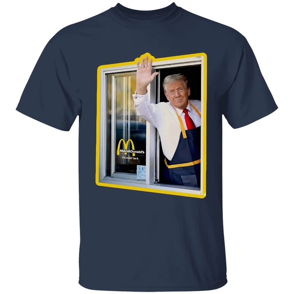mcdonalds trump drive thru window shirt navy