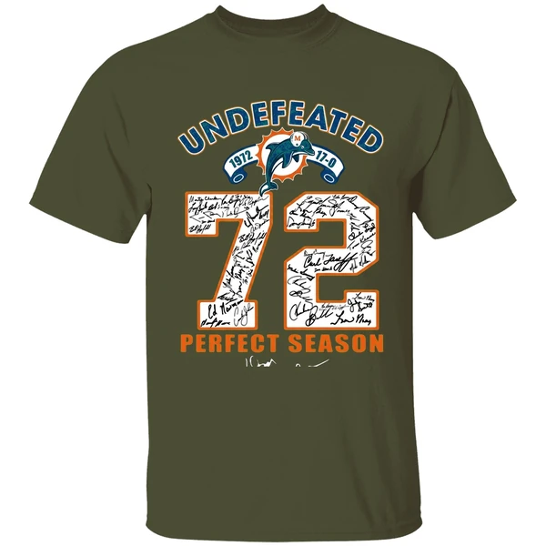 miami dolphins undefeated 1972 72 perfect season signatures shirt militarygreen