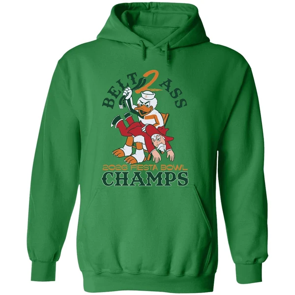 Miami Hurricanes Belt To Ass Ole Miss 2026 Fiesta Bowl Champs Mascot Hoodie - Image 2