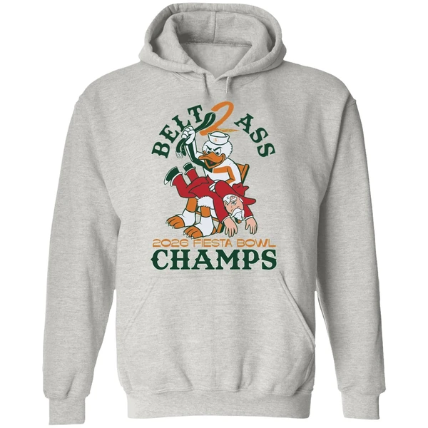 Miami Hurricanes Belt To Ass Ole Miss 2026 Fiesta Bowl Champs Mascot Hoodie - Image 9