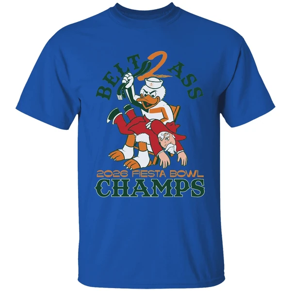 miami hurricanes belt to ass ole miss 2026 fiesta bowl champs mascot shirt royalblue