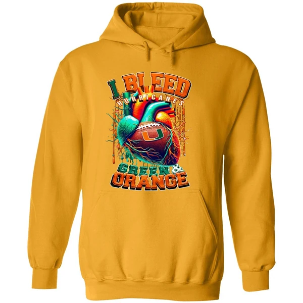 Miami Hurricanes I Bleed Green Orange Heart Hoodie