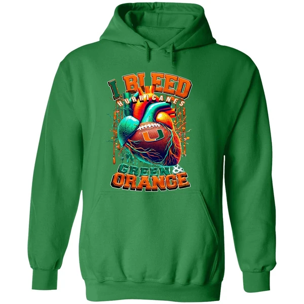 Miami Hurricanes I Bleed Green Orange Heart Hoodie - Image 2