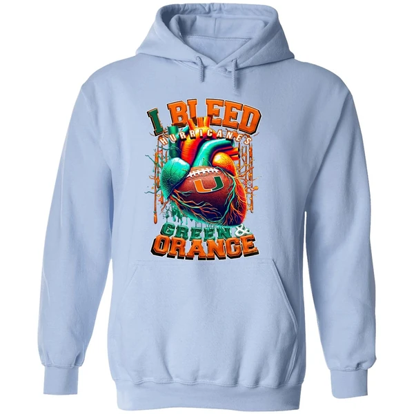 Miami Hurricanes I Bleed Green Orange Heart Hoodie - Image 4