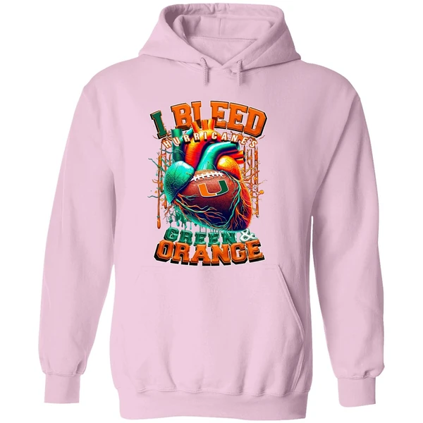 Miami Hurricanes I Bleed Green Orange Heart Hoodie - Image 5