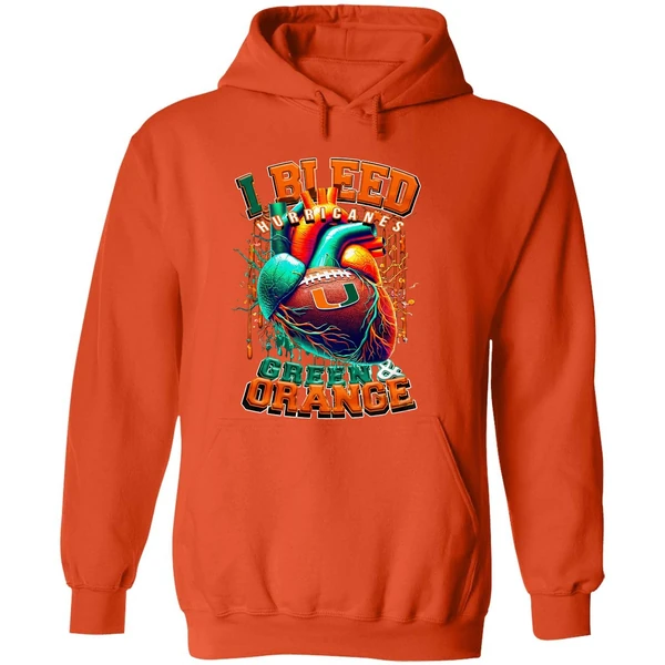 Miami Hurricanes I Bleed Green Orange Heart Hoodie - Image 6